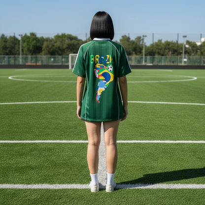 Brazil Flag Themed Graphic Shadow Stripe Collared Soccer Unisex Jersey