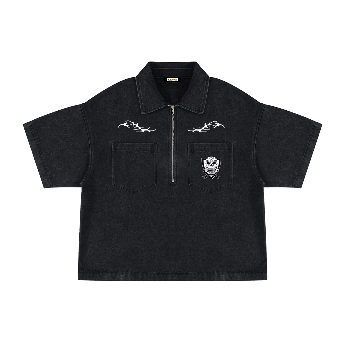Quoth The Raven Graphic Unisex Vintage Wash Boxy Quarter-Zip Denim Shirt
