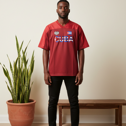 Cuba Flag Themed Graphic Mesh V-Neck Soccer Jersey