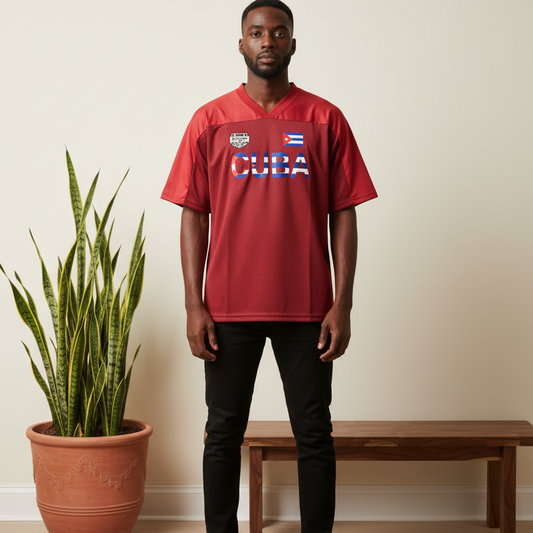 Cuba Flag Themed Graphic Mesh V-Neck Soccer Jersey