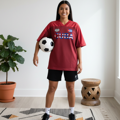 Cuba Flag Themed Graphic Mesh V-Neck Soccer Jersey
