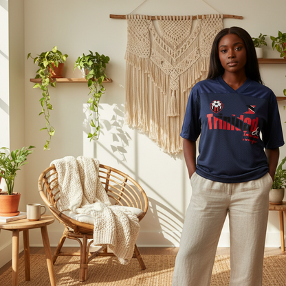 Trinidad Flag Themed Unisex Oversized Mesh V-Neck Graphic Soccer Jersey