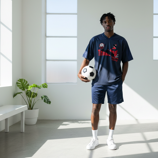 Trinidad Flag Themed Unisex Oversized Mesh V-Neck Graphic Soccer Jersey