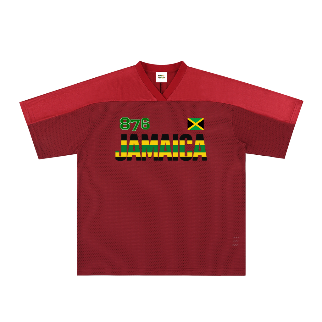 Jamaican Flag Themed Graphic Mesh V-Neck Soccer Jersey