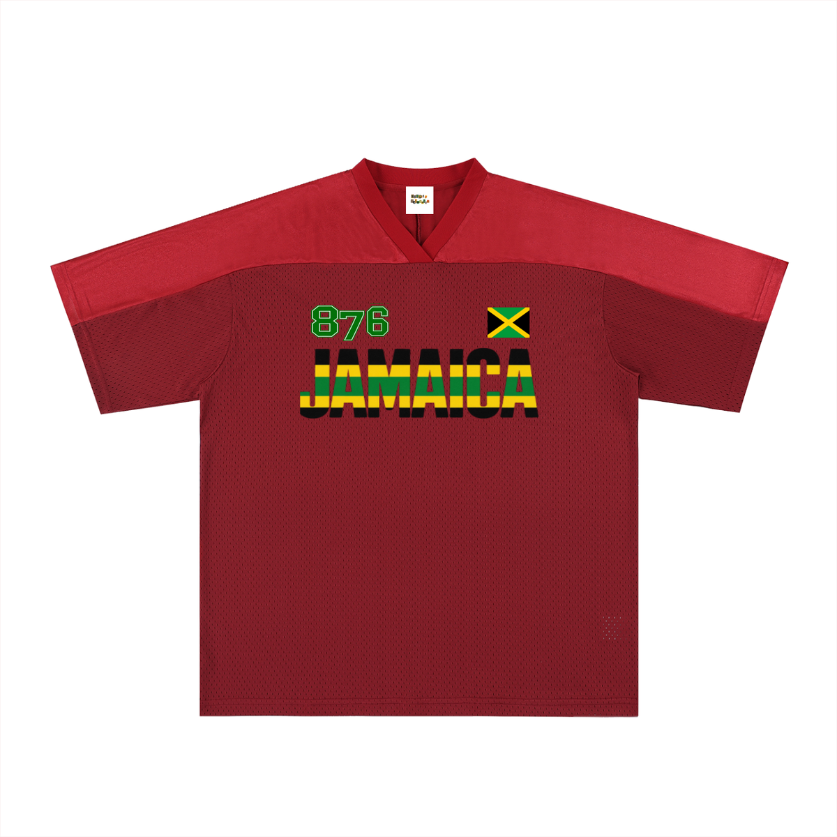 Jamaican Flag Themed Graphic Mesh V-Neck Soccer Jersey