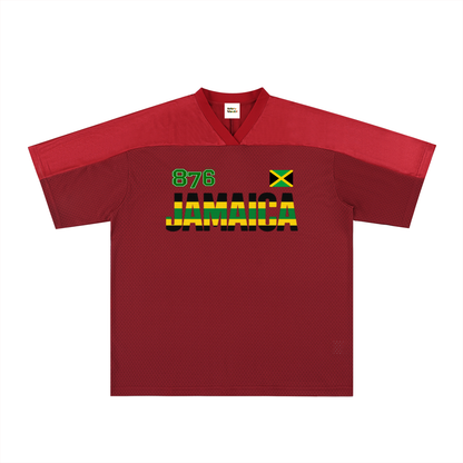 Jamaican Flag Themed Graphic Mesh V-Neck Soccer Jersey