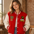 Graphic Unisex Football Themed Two-Tone Fleeced Varsity Jacket