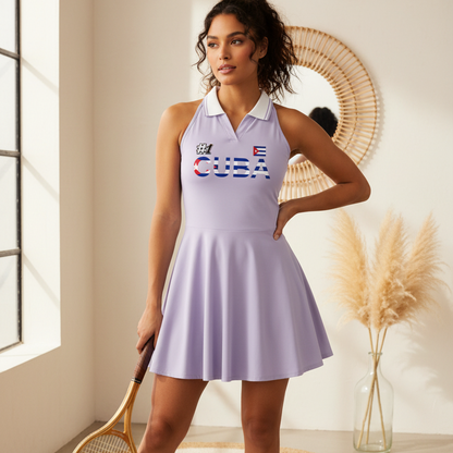 Cuba Flag Themed Women's Collared Halter A-Line Tennis Dress