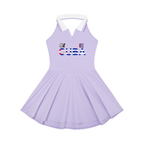 Women's A-Line Tennis Dress with Collared Halter Neckline Featuring a Cuban Flag Motif