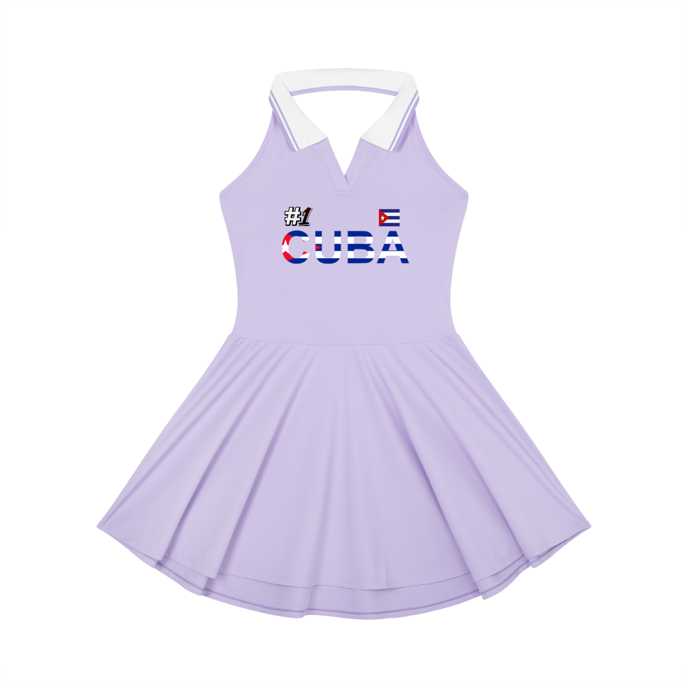 Cuba Flag Themed Women's Collared Halter A-Line Tennis Dress