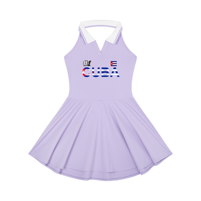 Cuba Flag Themed Women's Collared Halter A-Line Tennis Dress