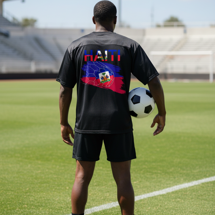 Haiti Flag Themed Oversized Mesh V-Neck Unisex Soccer Jersey