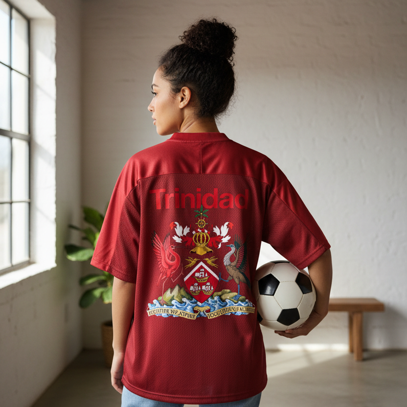 Trinidad Flag Themed Oversized Mesh V-Neck Unisex Soccer Jersey