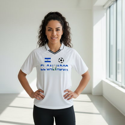 El Salvador Flag Themed Striped V-Neck Soccer Unisex Jersey
