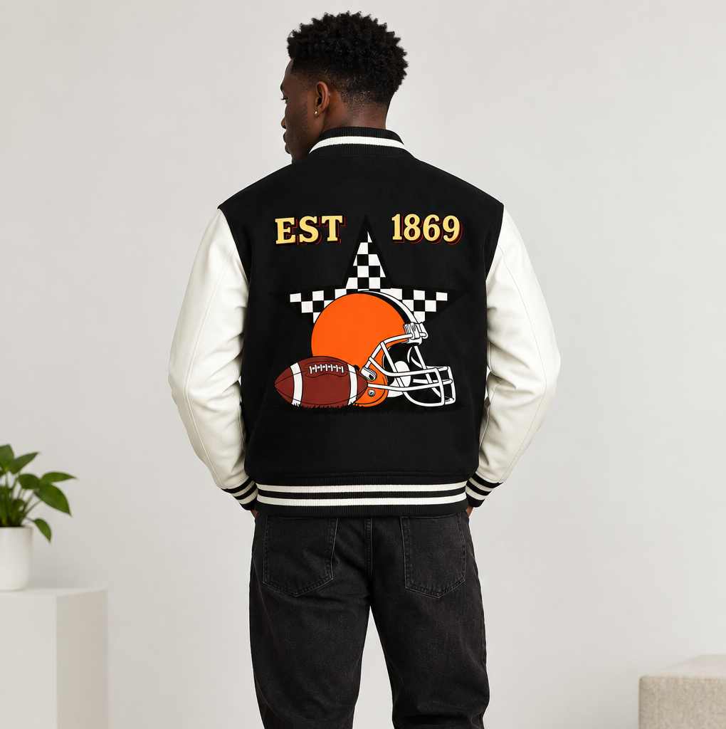 Football Fan Graphic Unisex Two-Tone Fleeced Varsity Jacket