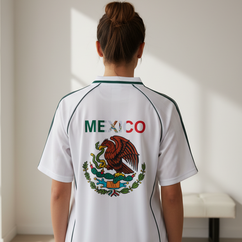 Mexico Flag Themed Graphic Stripe Collared Soccer Jersey