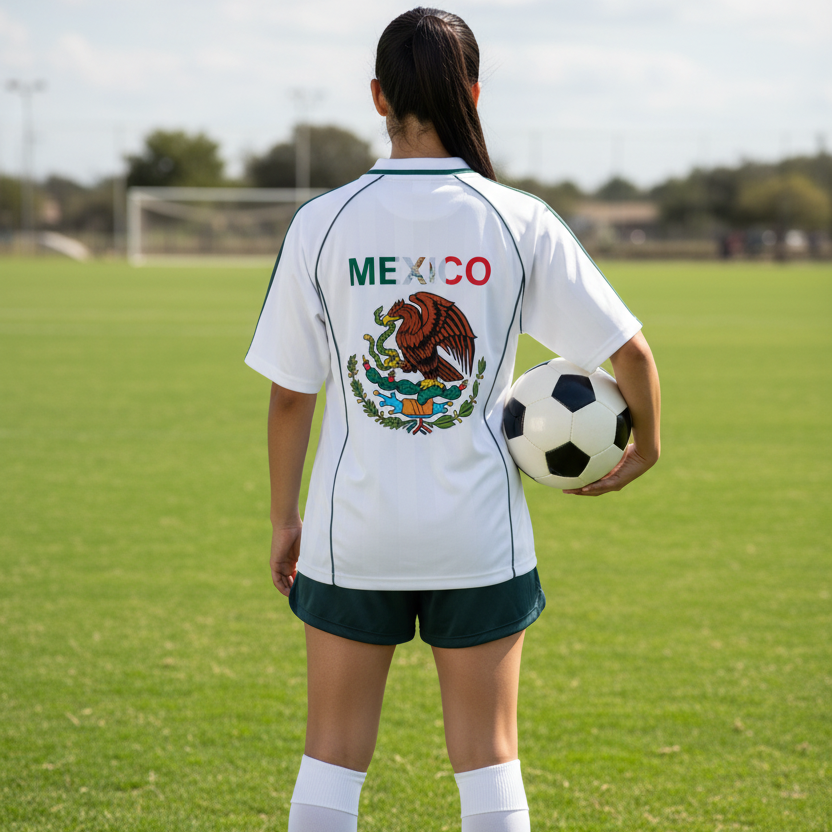 Mexico-Themed Unisex Graphic Striped Collared Soccer Jersey Featuring The National Flag Motif. ODMPOD
