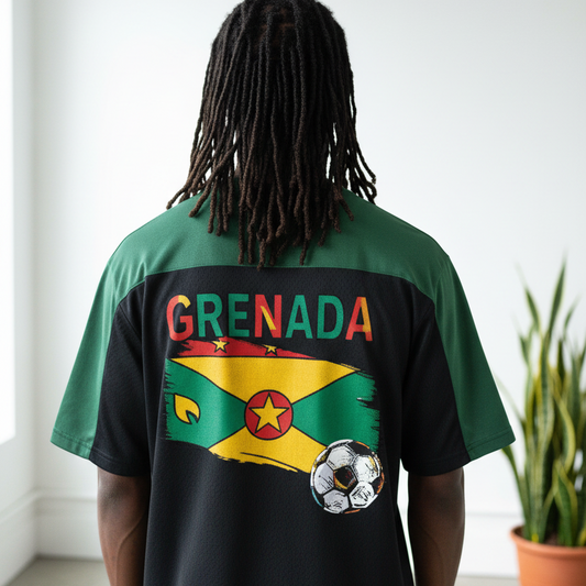 Grenada Flag Themed Graphic Mesh V-Neck Soccer Jersey