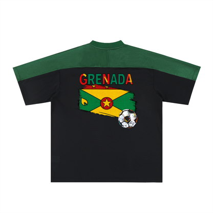 Grenada Flag Themed Graphic Mesh V-Neck Soccer Jersey
