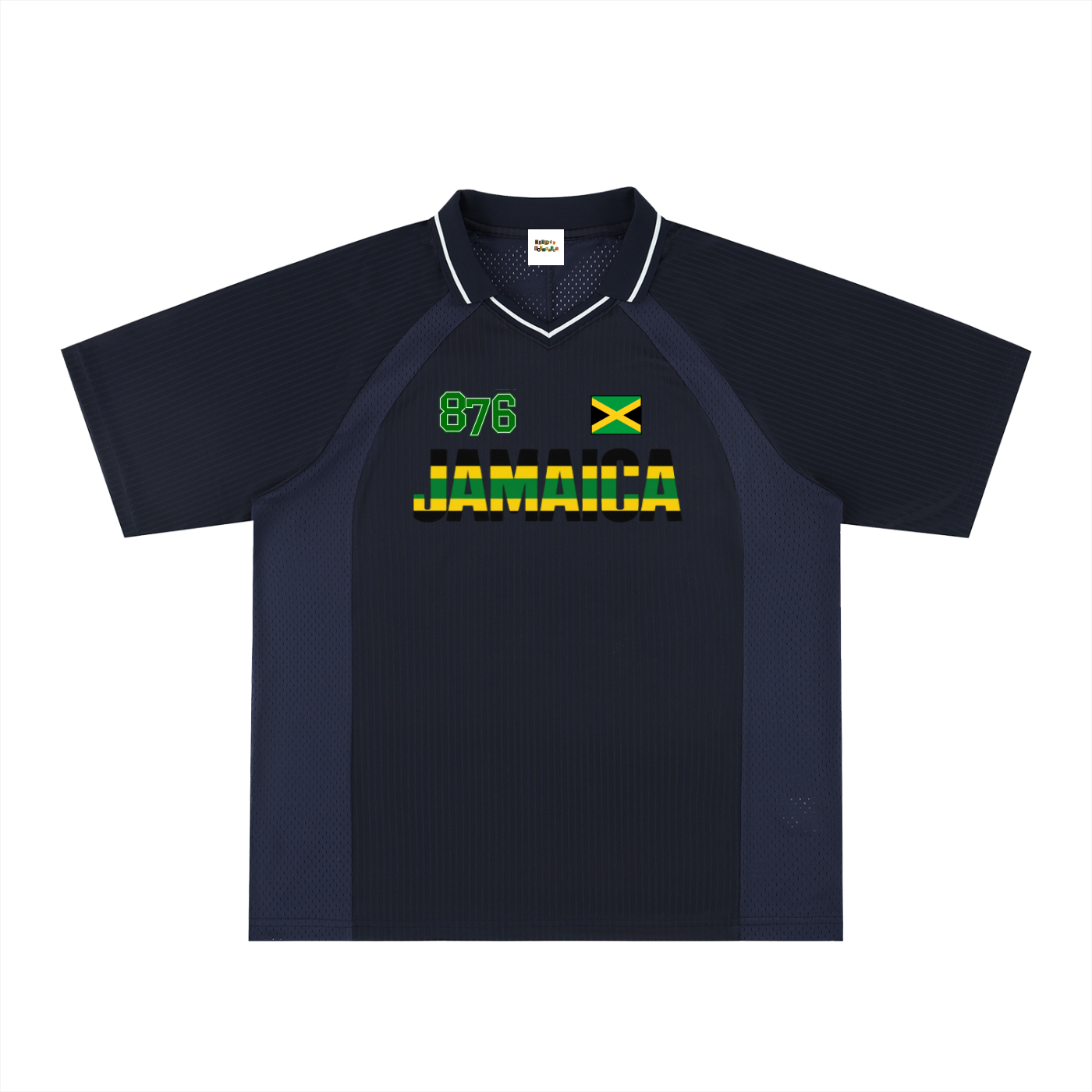 Jamaican Pride, Flag Themed Graphic V-Neck Collared  Unisex Soccer Jersey