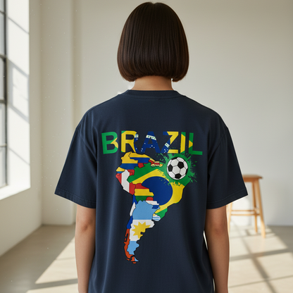 Brazil Flag Themed Graphic Vintage Wash Cotton Unisex T-Shirt