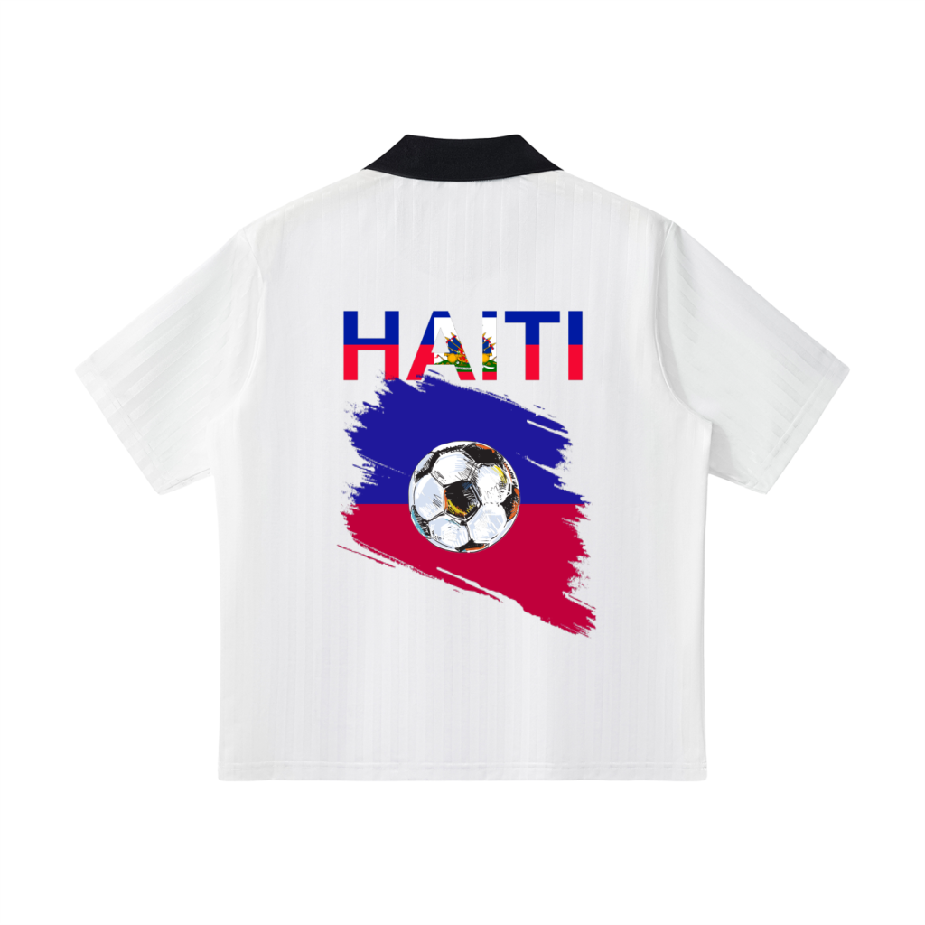 Haiti Flag Themed Contrast Collar Striped Soccer Jersey