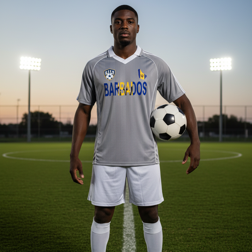 Barbados Flag Shadow Stripe Collared Soccer Jersey