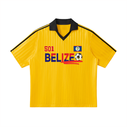 Belize  Flag Themed Contrast Collar Striped Unisex Soccer Jersey