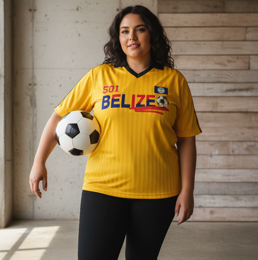 Belize  Flag Themed Contrast Collar Striped Unisex Soccer Jersey