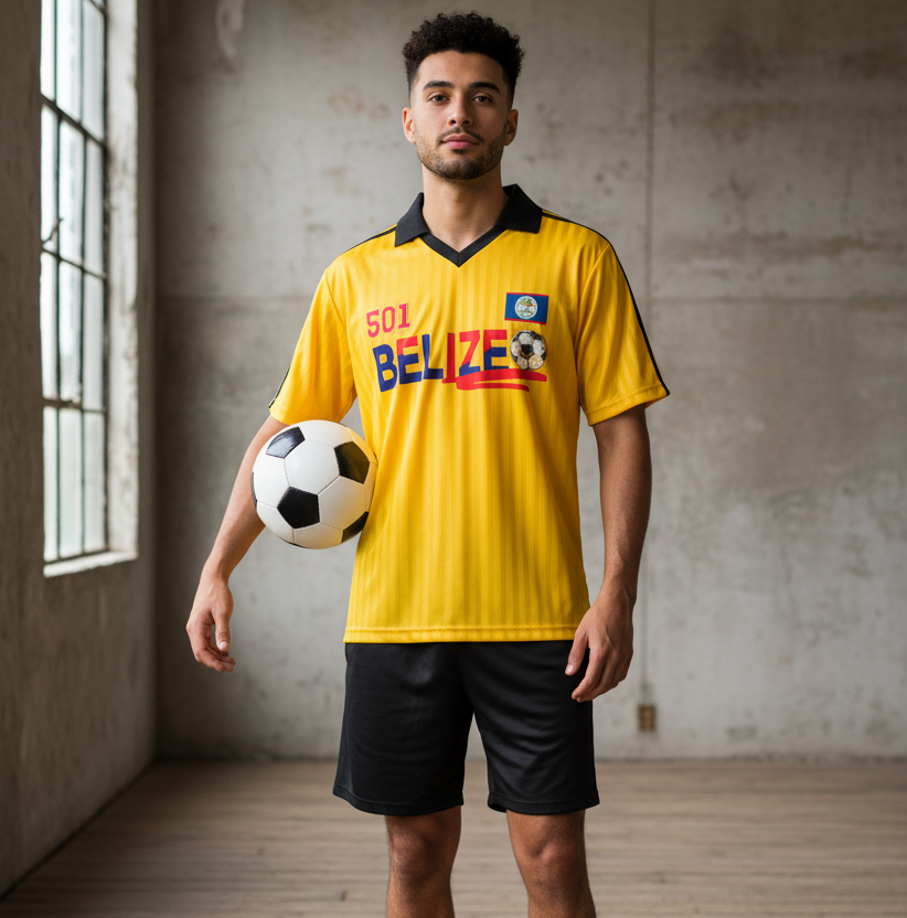 Belize  Flag Themed Contrast Collar Striped Unisex Soccer Jersey