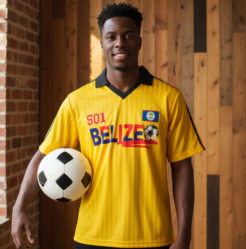 Belize  Flag Themed Contrast Collar Striped Unisex Soccer Jersey