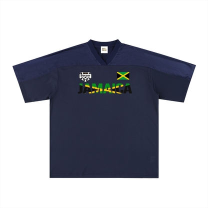 Jamaican Flag Themed Graphic Mesh V-Neck Soccer Jersey