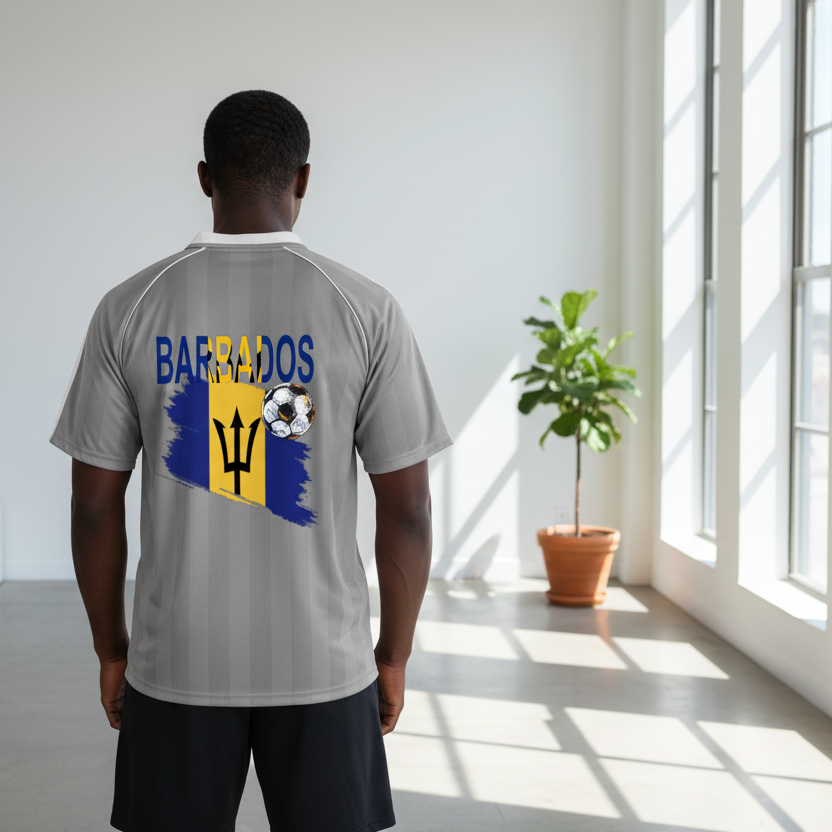 Barbados Flag Shadow Stripe Collared Soccer Jersey