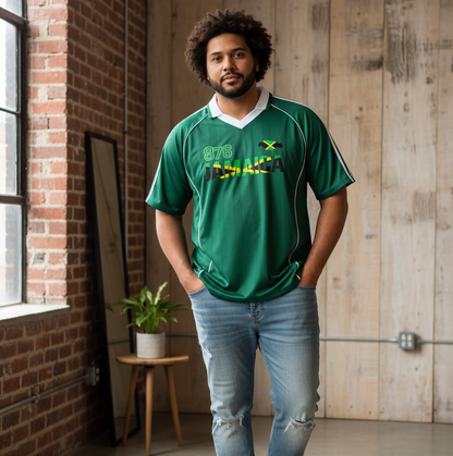 Jamaican Pride &  Flag Themed Shadow Stripe Collared Unisex Soccer Jersey