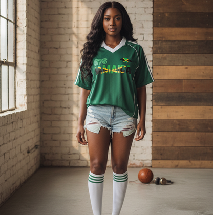 Jamaican Pride &  Flag Themed Shadow Stripe Collared Unisex Soccer Jersey
