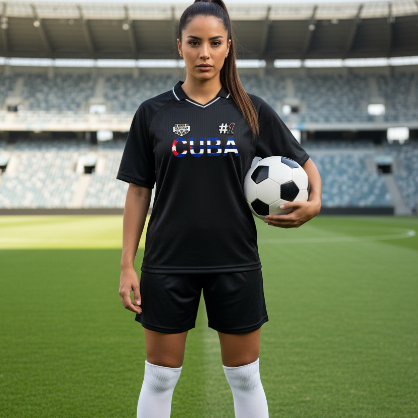 Cuba Flag Themed Graphic V-Neck Soccer Jersey