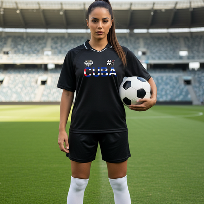 Cuba Flag Themed Graphic V-Neck Soccer Jersey