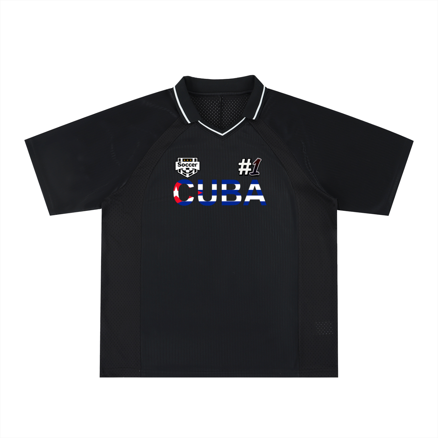 Cuba Flag Themed Graphic V-Neck Soccer Jersey