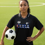 Unisex Graphic V-Neck Soccer Jersey Featuring a Cuba Flag Design ODMPOD
