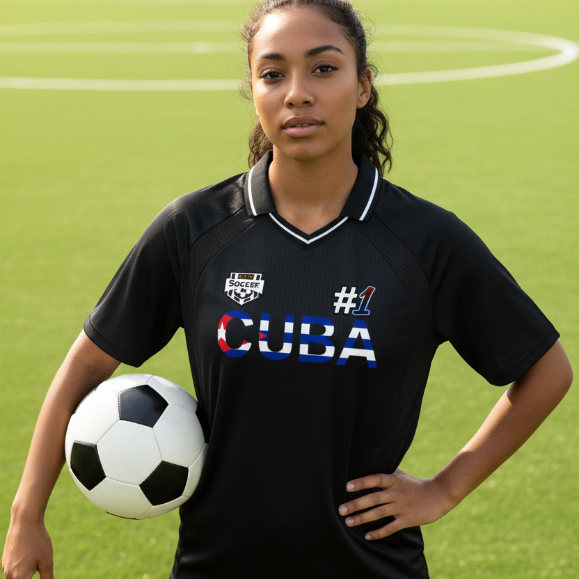Cuba Flag Themed Graphic V-Neck Soccer Jersey