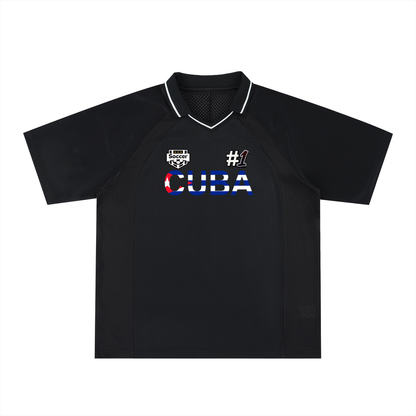 Cuba Flag Themed Graphic V-Neck Soccer Jersey