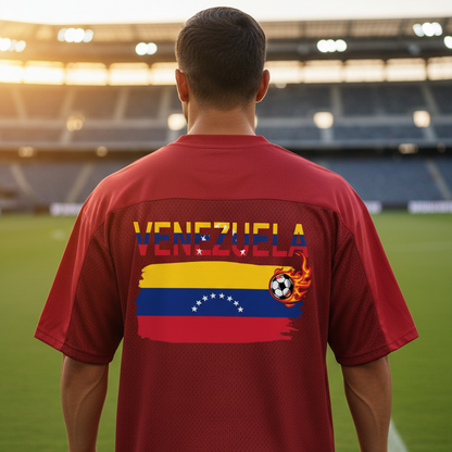 Venezuela Flag Themed Unisex Oversized Mesh V-Neck Soccer Jersey