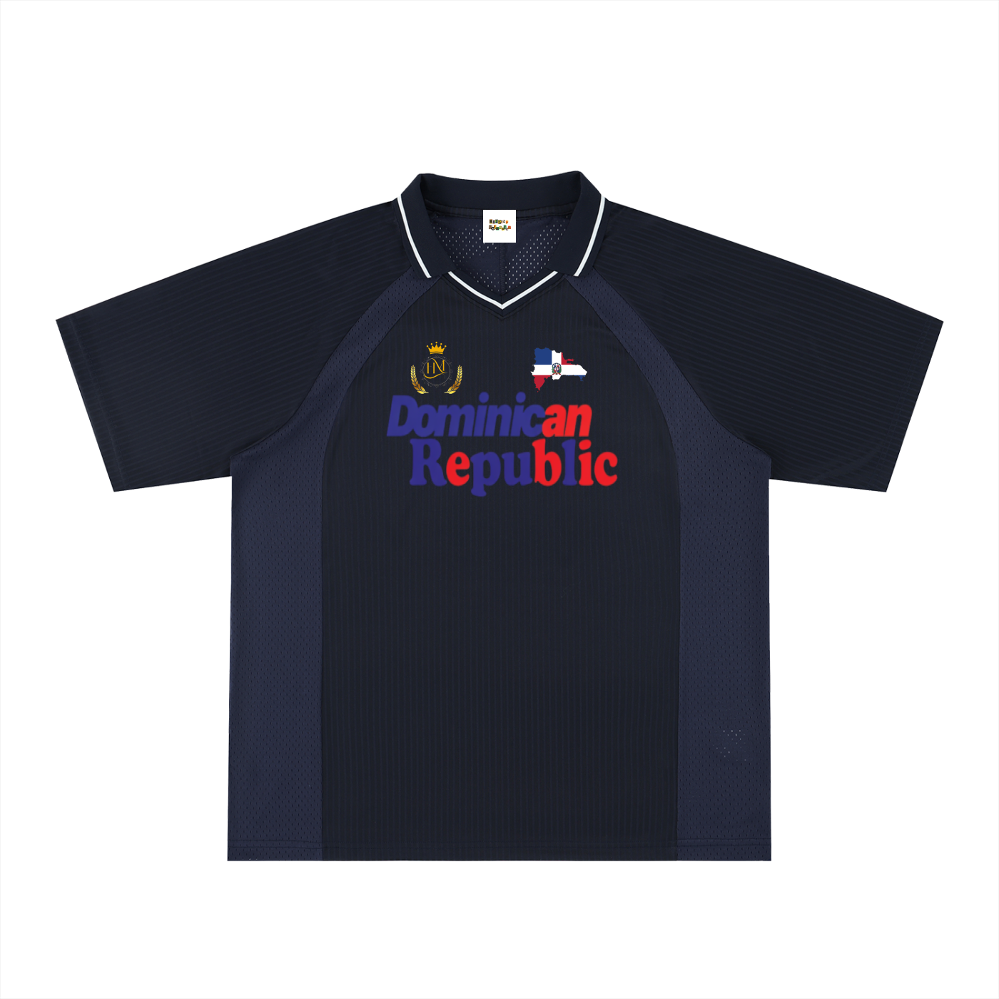 Dominican Republic Flag Themed Graphic Striped V-Neck Soccer Unisex Jersey
