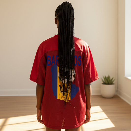 Barbados Flag Themed Unisex Oversized Mesh V-Neck Soccer Jersey