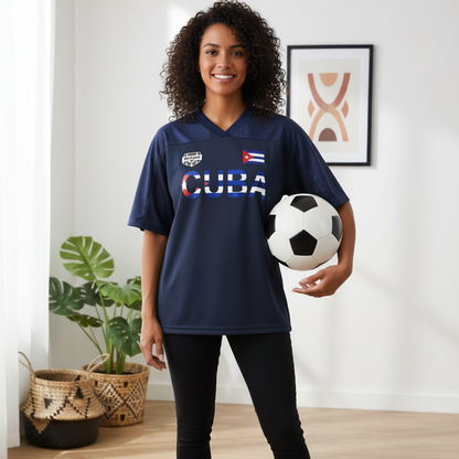 Cuba Flag Themed Graphic Mesh V-Neck Soccer Jersey