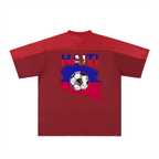 Oversized Unisex V-Neck Soccer Jersey Featuring a Haiti Flag-Inspired Mesh Design