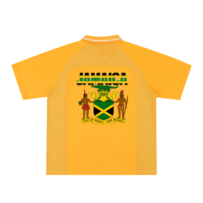 Jamaican Pride, Flag Themed Graphic V-Neck Collared  Unisex Soccer Jersey