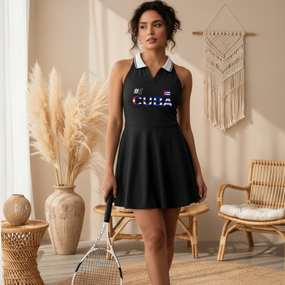 Cuba Flag Themed Women's Collared Halter A-Line Tennis Dress