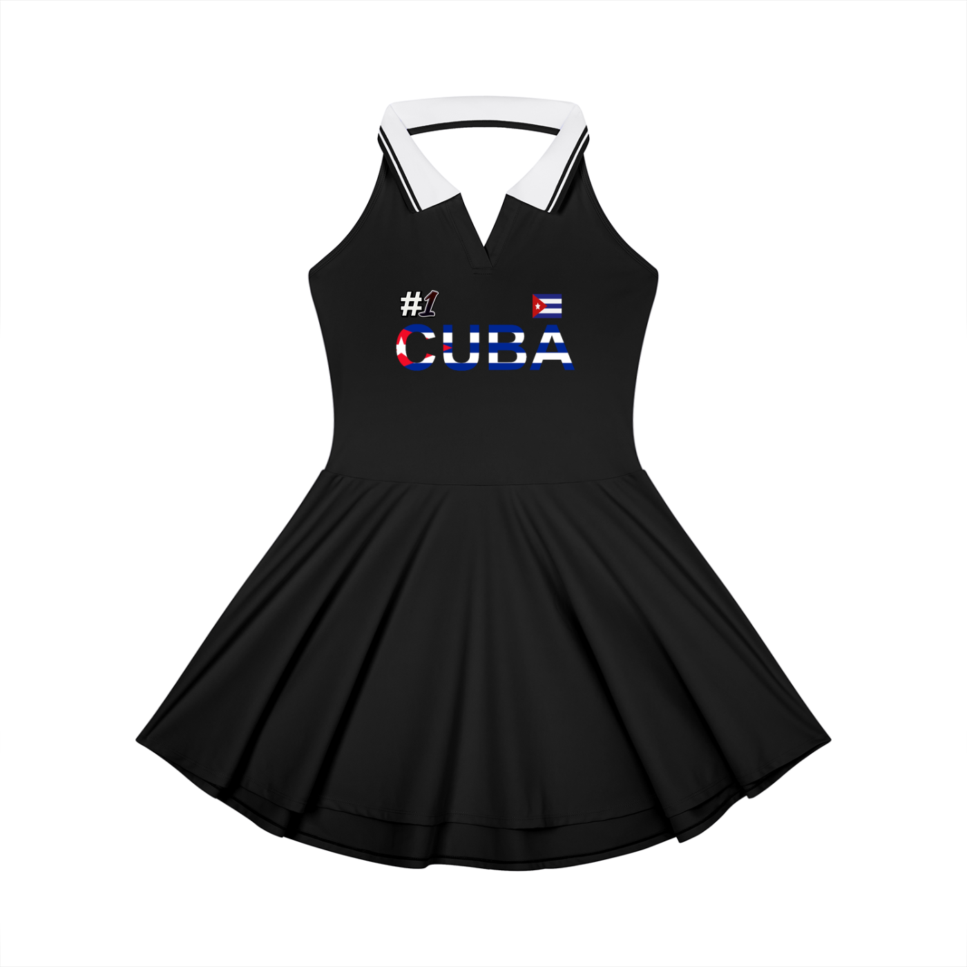 Cuba Flag Themed Women's Collared Halter A-Line Tennis Dress
