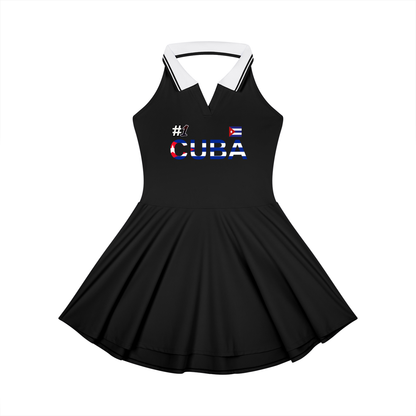Cuba Flag Themed Women's Collared Halter A-Line Tennis Dress